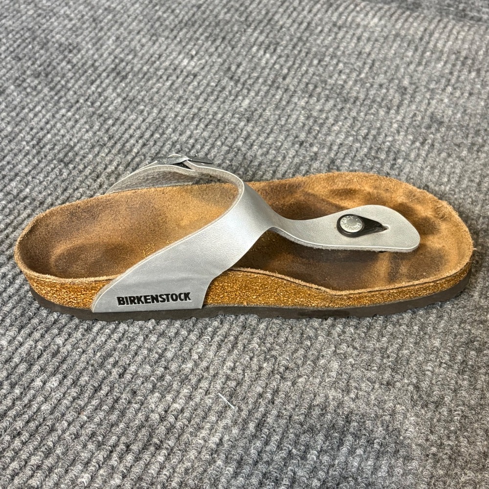 Birkenstock Gizeh Silver Metallic Birko Flor Thong Sandals Womens EU 38 US 7 7.5 - Picture 6 of 7